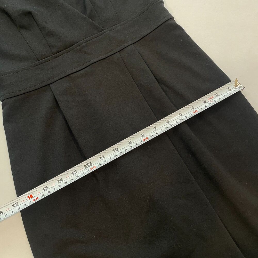 ~ Banana Republic 4 Dress Black Cocktail Sleeveless V Knee Midi Wrap S LBD - Picture 10 of 15